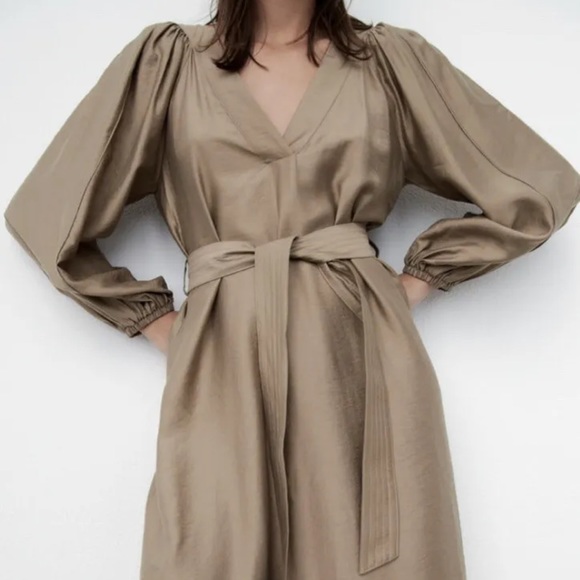 ZARA BELTED MIDI DRESS - Picture 9 of 9